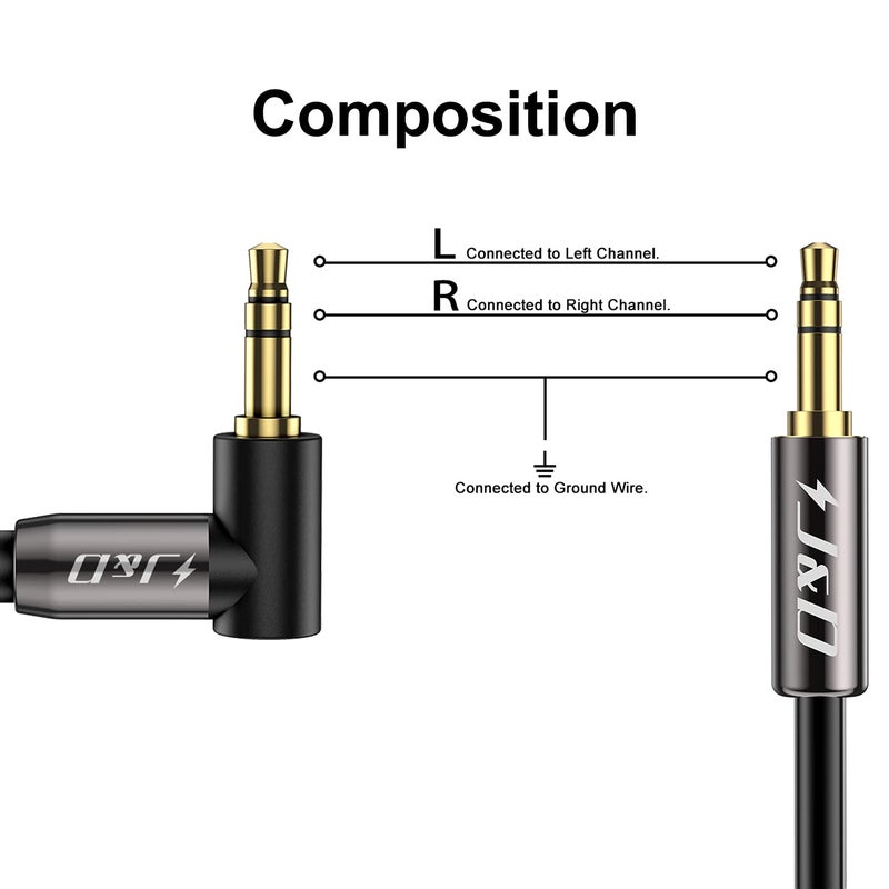 J&D (2 Pack Gold Plated 3.5mm Stereo Audio Aux Jack to Jack Cable 90 Degree Right Angle Compatible for iPhone, Galaxy, Speakers or All Other Devices, 3 Feet - Image 3